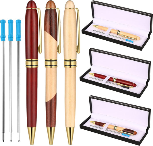 9 Pieces Wooden Ballpoint Pens with Refills Packing Boxes Writing Set