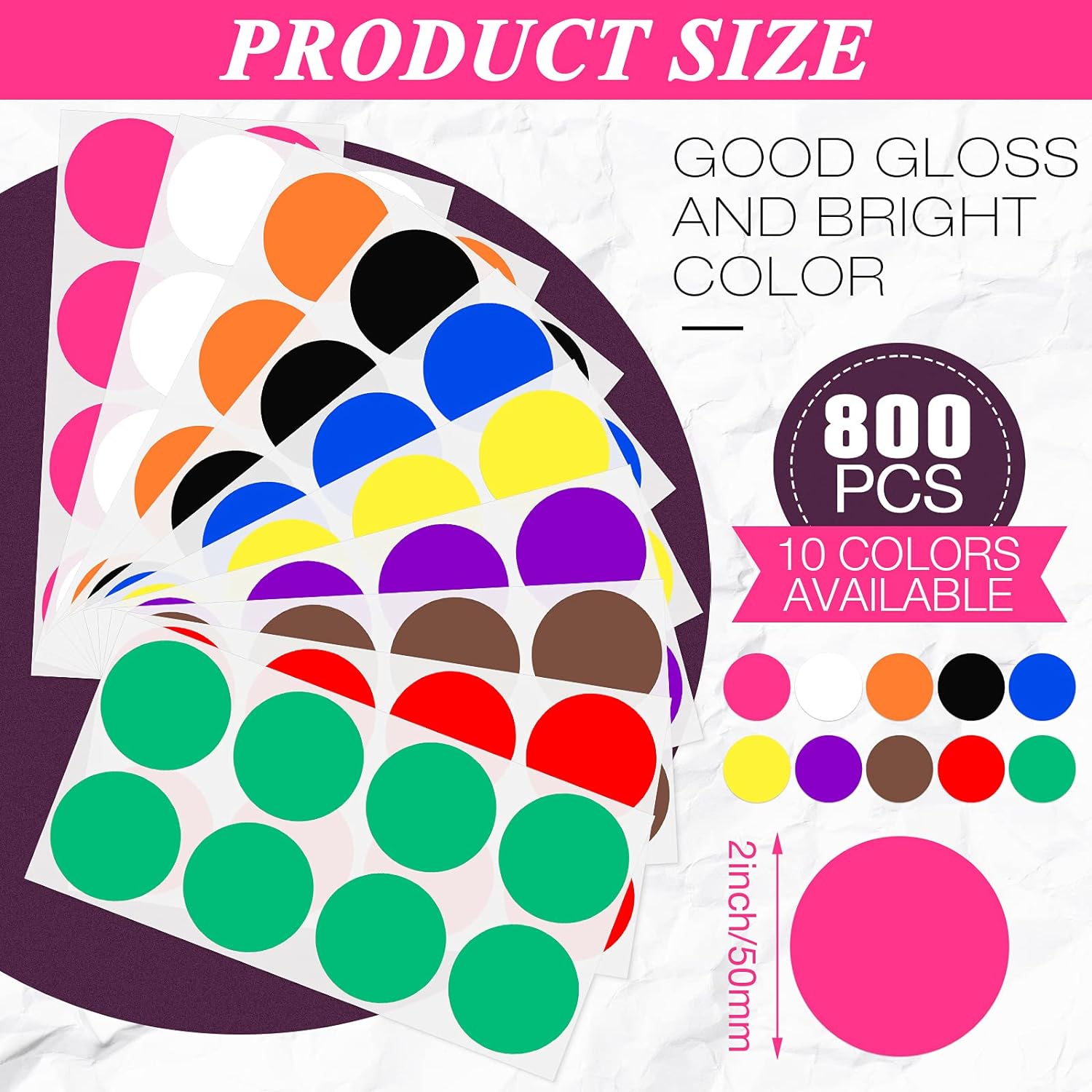 2 Inch Round Color Coding Stickers Circle Dot Labels Self-Adhesive