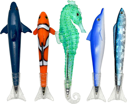 5PCS Clownfish Shark Sea Horse Dolphin Pens Sea Animal Ballpoint Pens