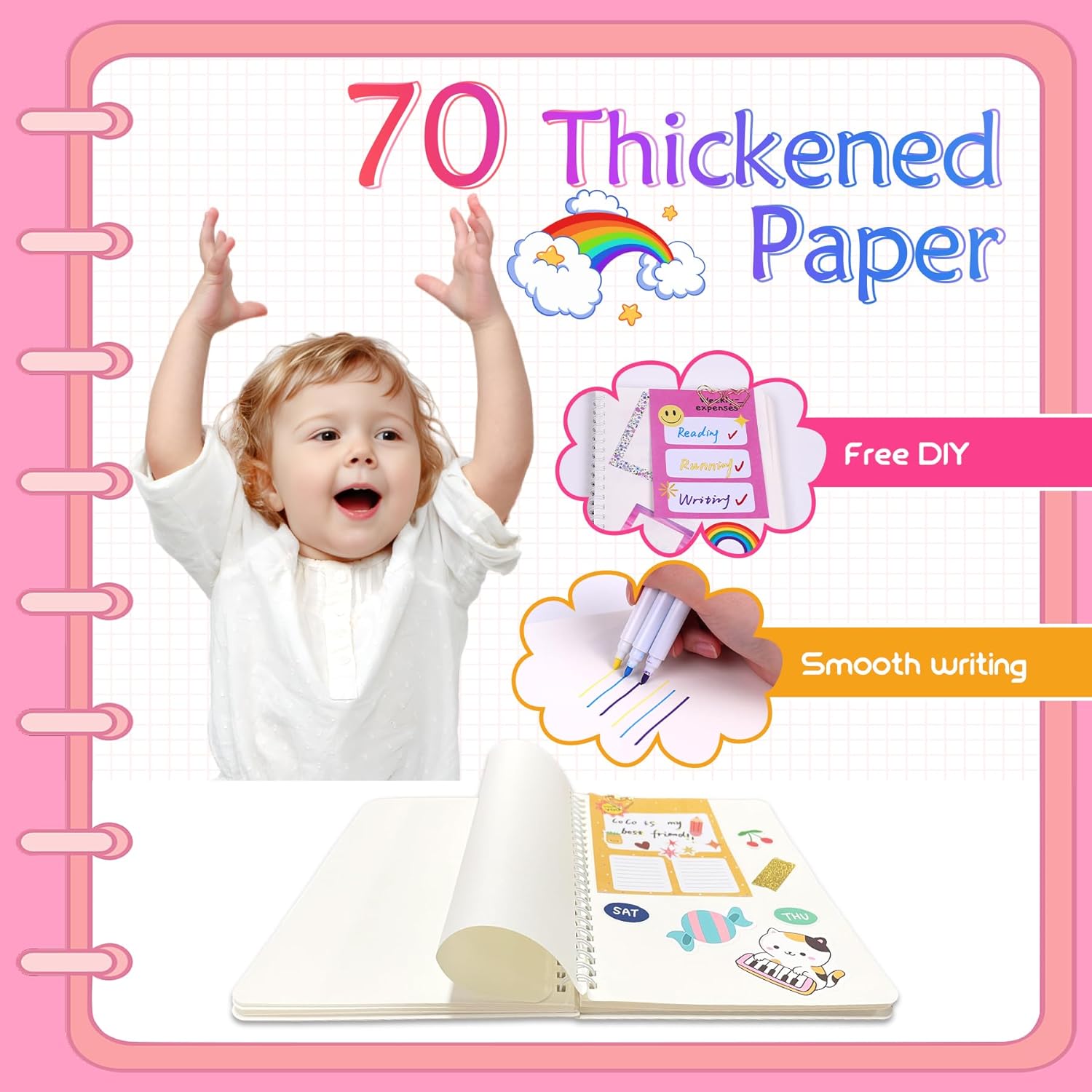 DIY Scrapbook Journal Set for Girls Ages 6-14 Years Old,Pink
