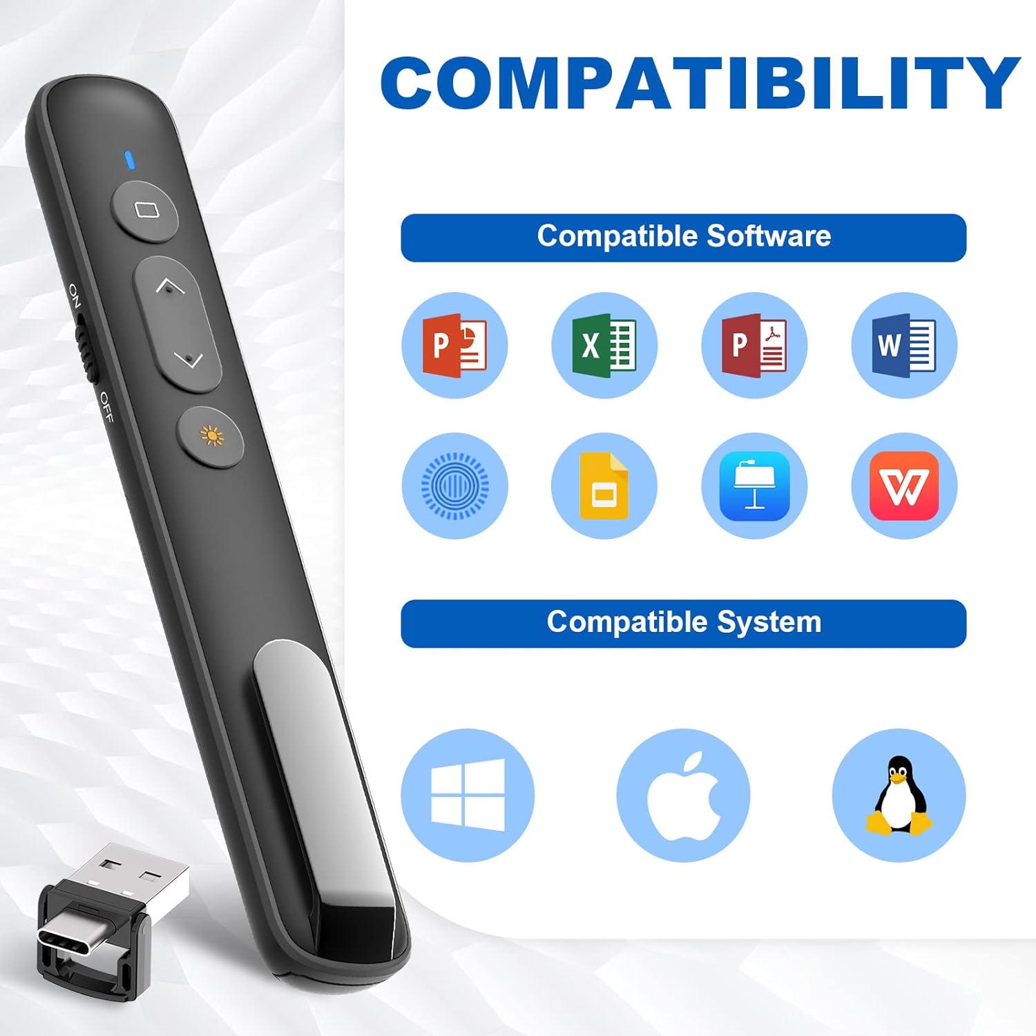 Red/Green Laser Presentation Clicker PowerPoint Wireless Presenter Remote