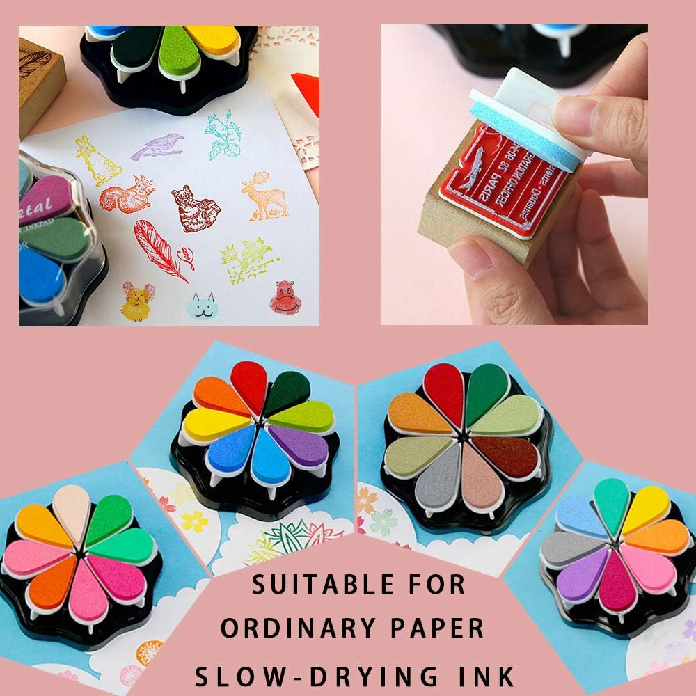 8 Colors Petal Shape Craft Pigment Ink Pad Stamps Partner