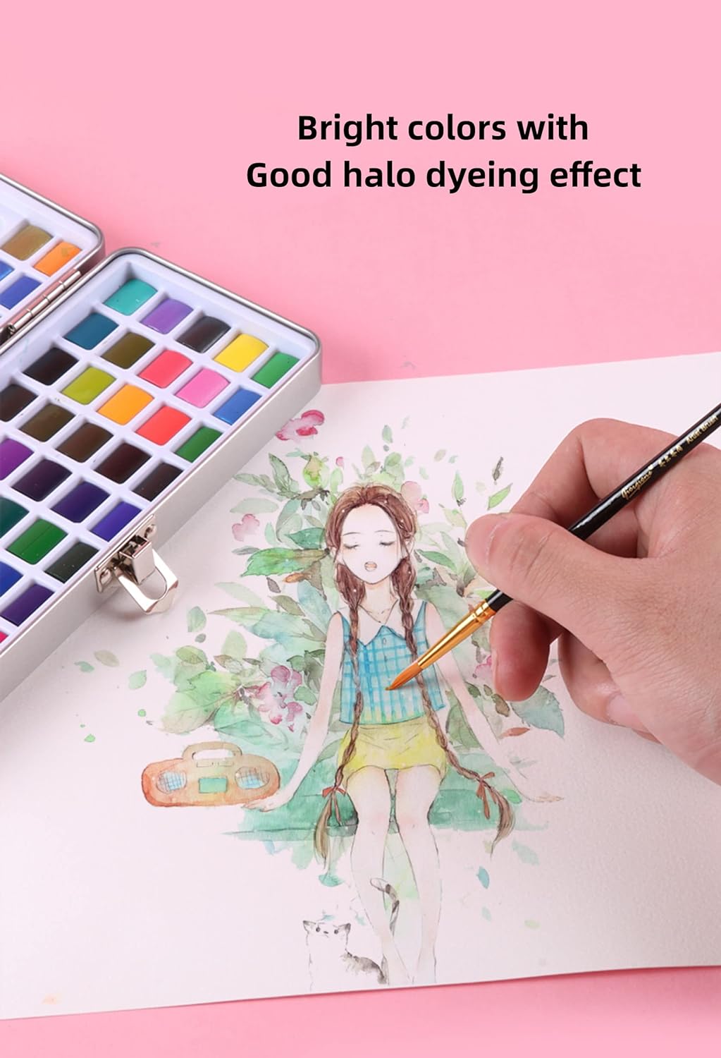 GIORGIONE 100 Solid Watercolor Paint Set with Water Brush Pen