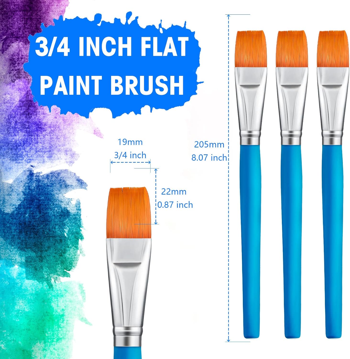 10 Pieces 3/4 Inch Flat Acrylic Paint Brushes for Kid Adult