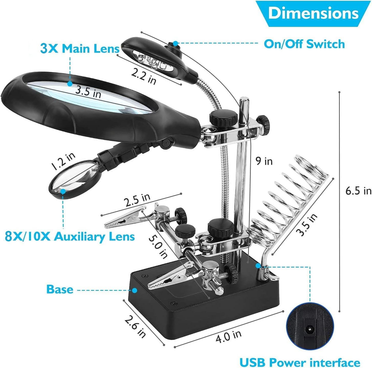 Desktop Magnifying Glass Soldering Station,LED Light Magnifier