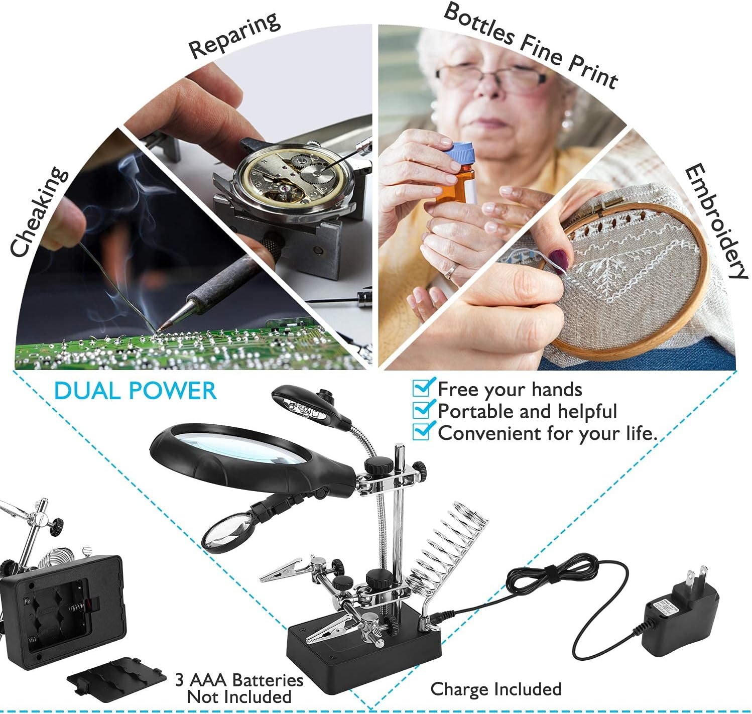 Desktop Magnifying Glass Soldering Station,LED Light Magnifier