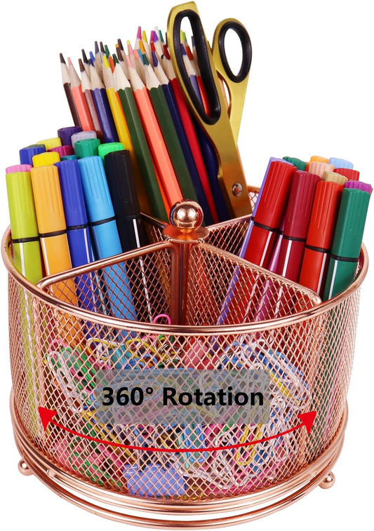 Mesh Rotating Desk Organizer Pen Pencil Holder 4 Compartments