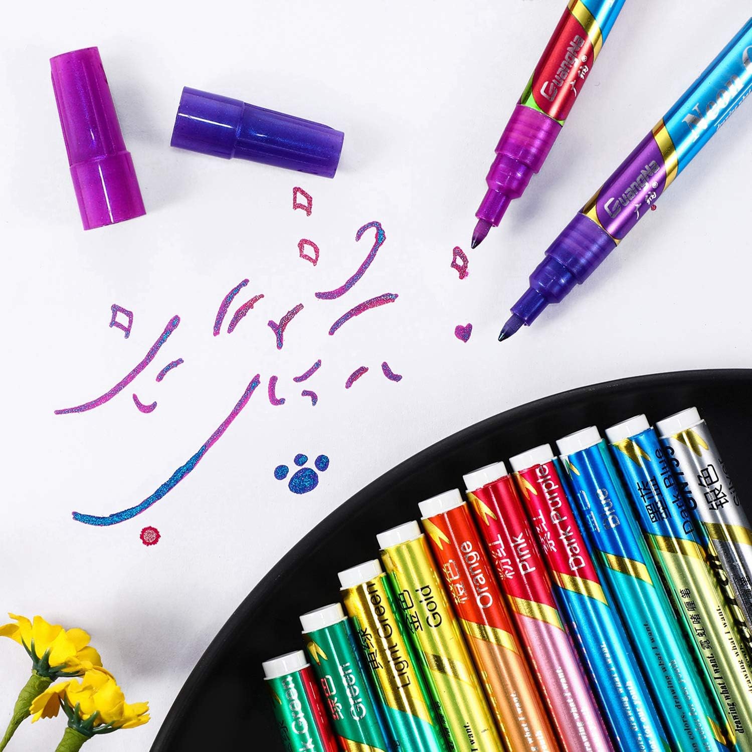 Guangna Neon Gel Pen Glitter Double Color Metallic Marker-12 Colors - TTpen