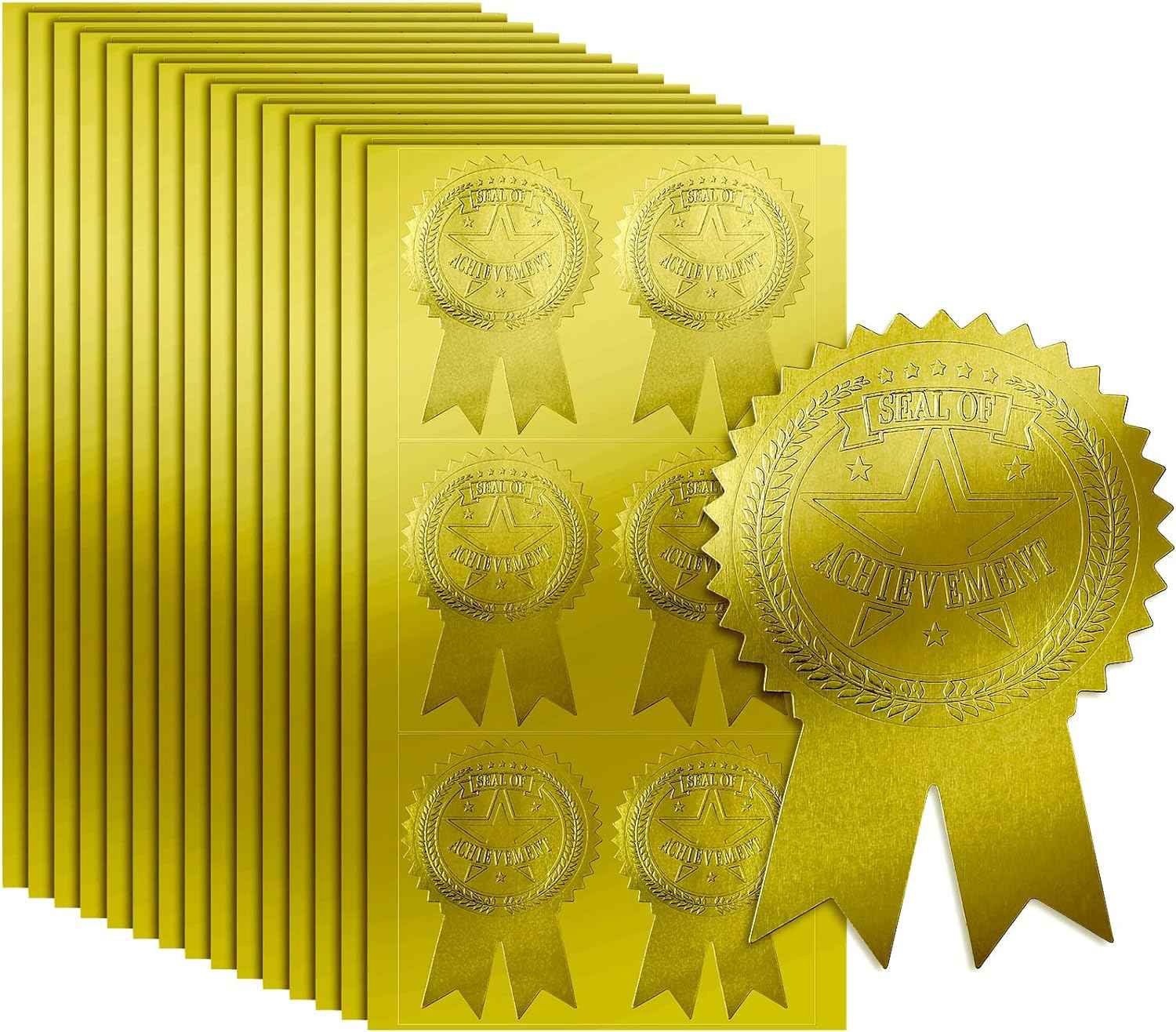 Sticker For Computer Certificate 200Pcs Ribbon Embossed Seal and Gold Foil Certificate Stickers