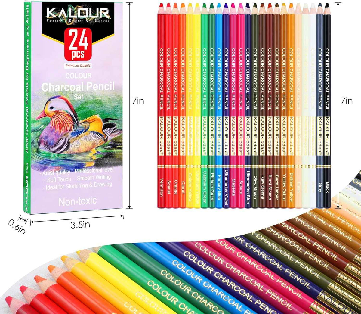Kalour KALOUR 24 Premium Colored Charcoal Pencils Drawing Set