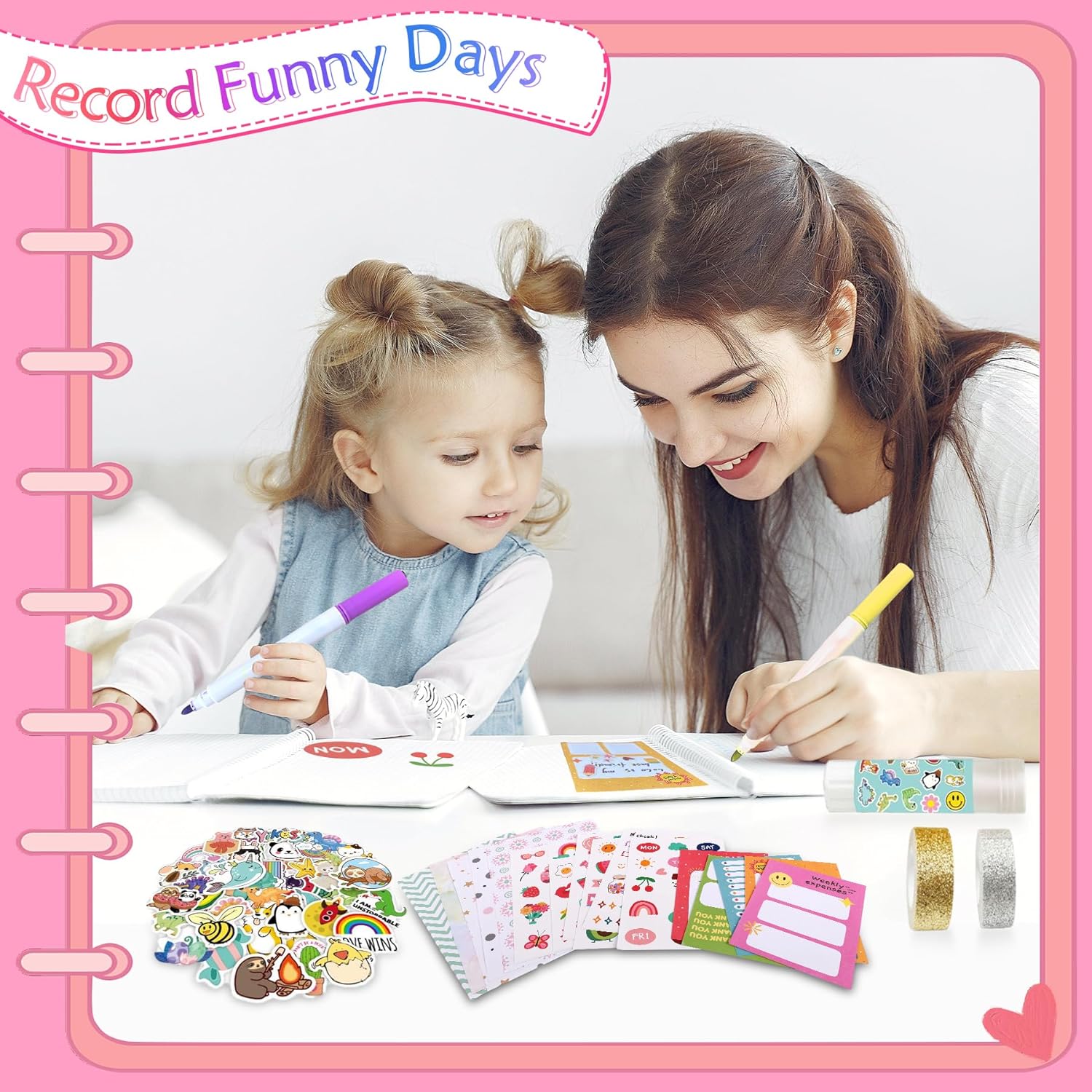 DIY Scrapbook Journal Set for Girls Ages 6-14 Years Old,Pink