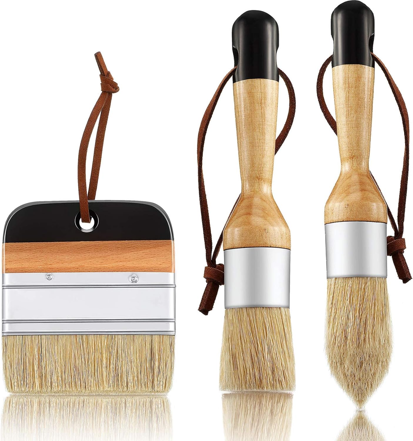 3 Pieces Chalk and Wax Paint Brushes for Acrylic Painting Wood Furniture