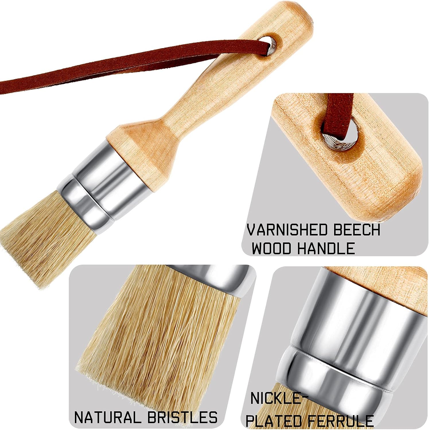 3 Pieces Chalk and Wax Paint Brushes for Acrylic Painting Wood Furniture