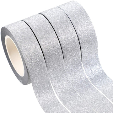4 Rolls Silver Washi Tape Crafting Glitter Masking Tape