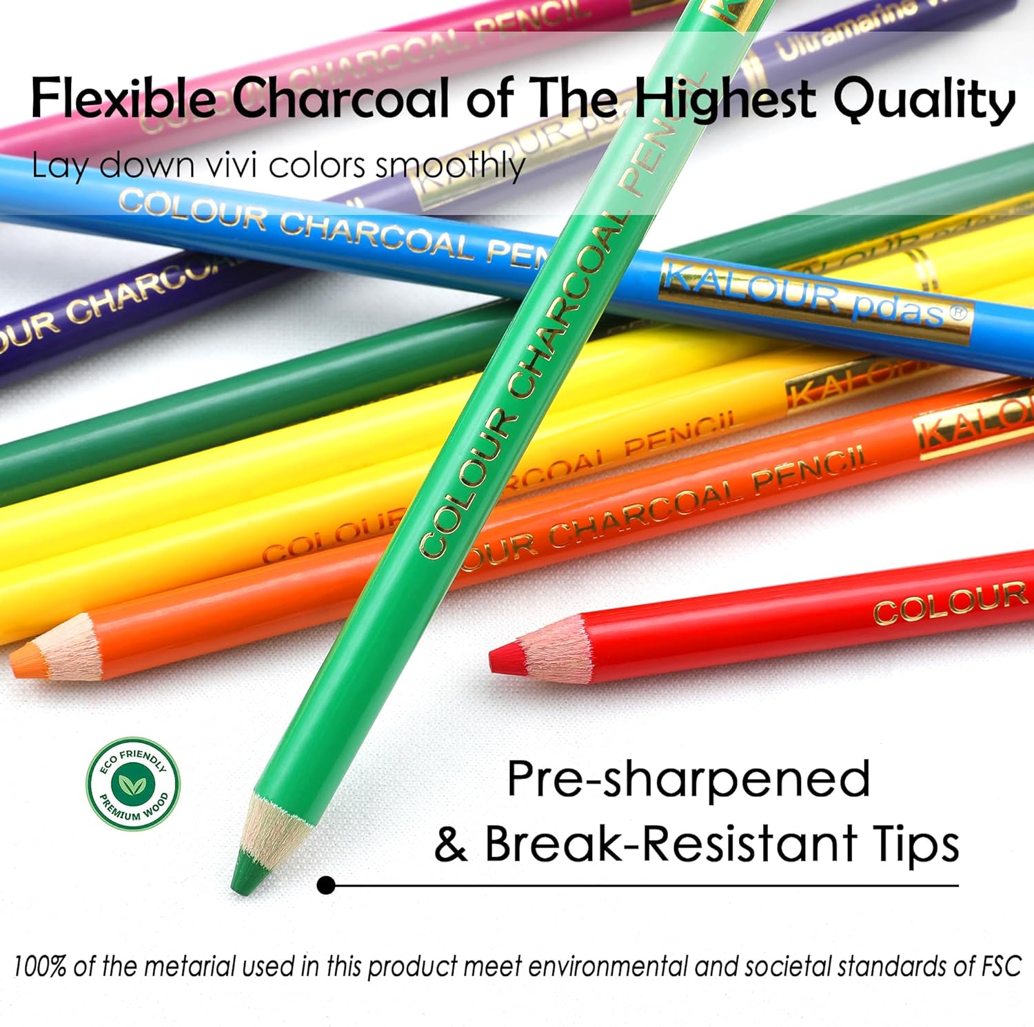 KALOUR 24 Premium Colored Charcoal Pencils Drawing Set