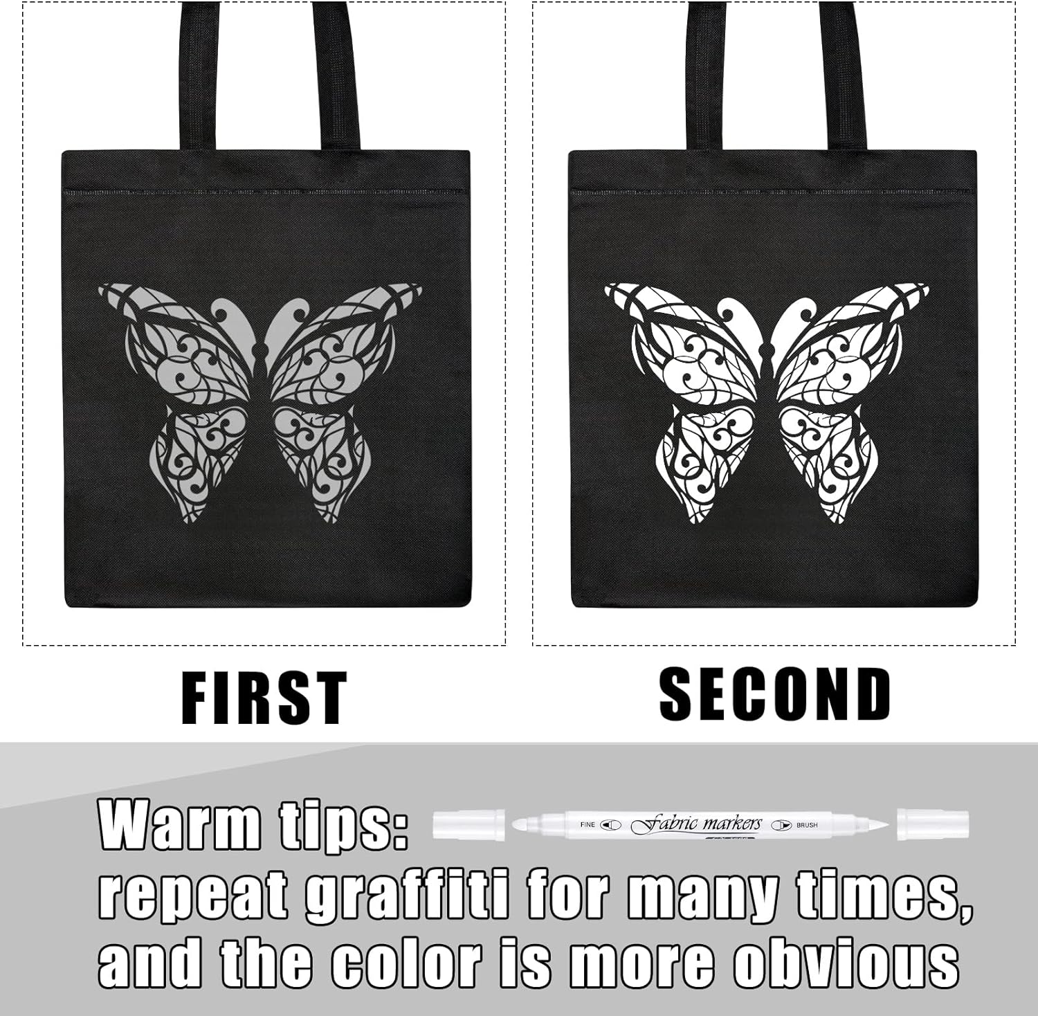 Guangna 6Pcs Fabric Markers Double Ended White Black Color
