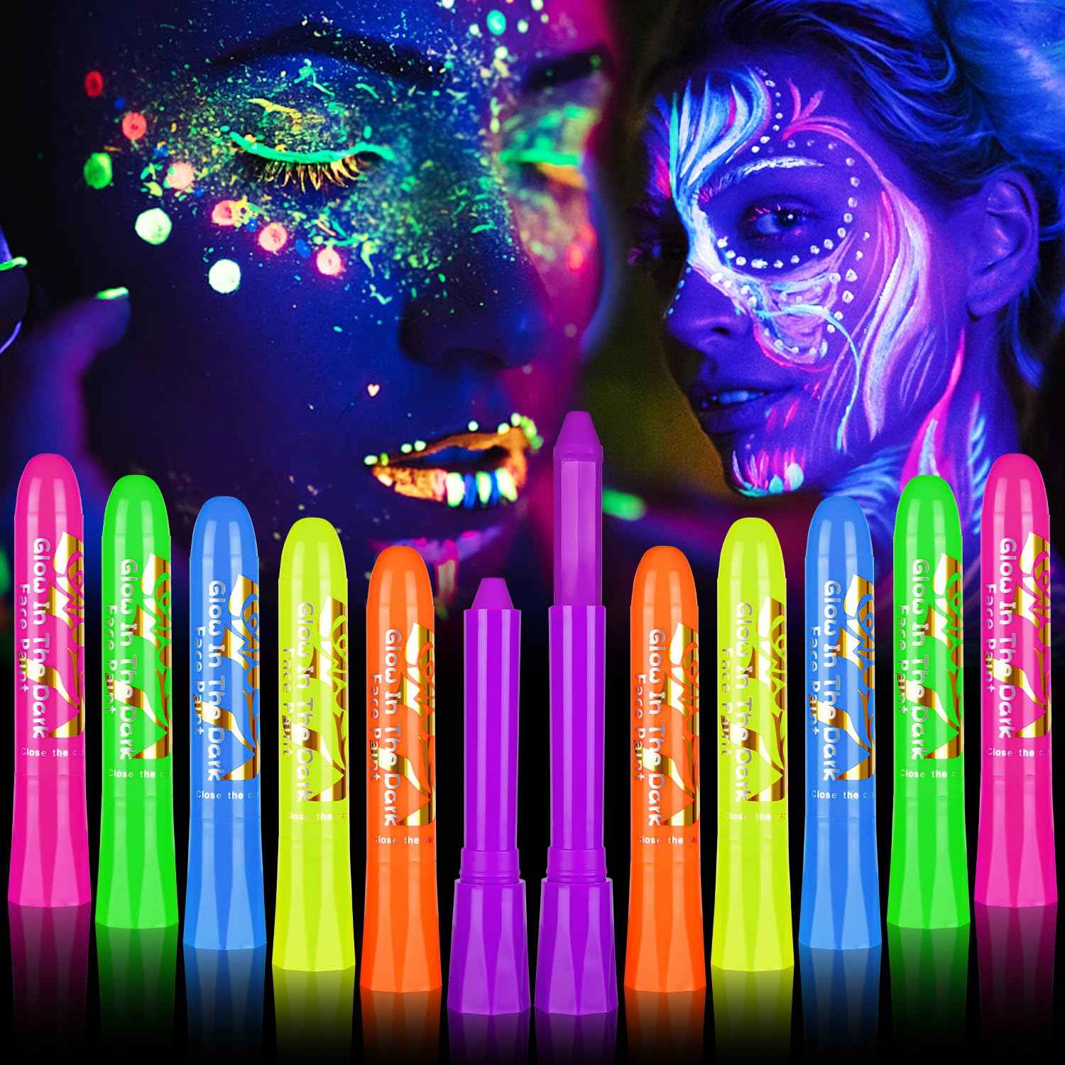 12 stk Glow in The Black Light Dark Face Body Paint, image size:1500x1500