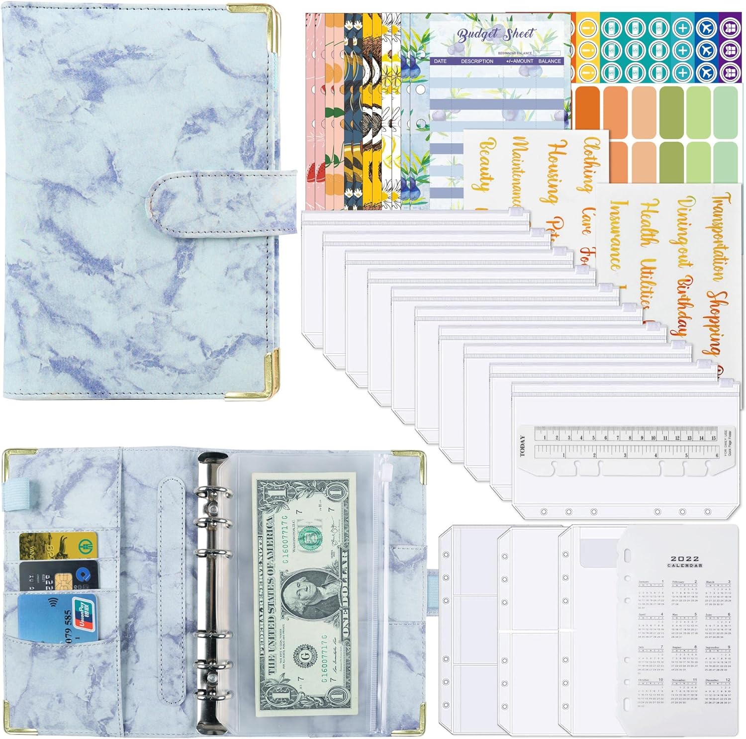 A6 Budget Binder with 12pcs Zipper Cash Envelopes Money Organizer