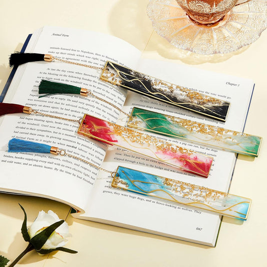 4Pcs Handmade Resin Bookmarks with Tassels