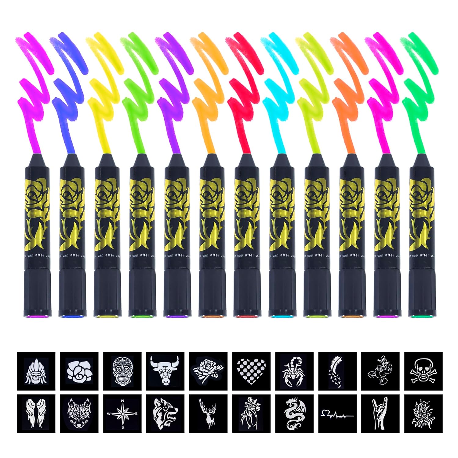 12 Color Neon Glow In The Dark UV Paint Crayons & Face Paint Kit