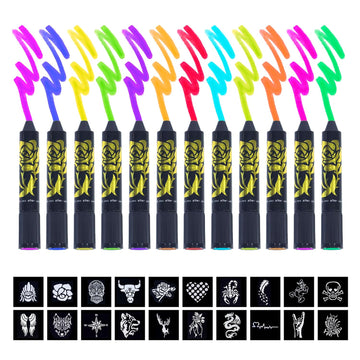 12 Color Neon Glow In The Dark UV Paint Crayons & Face Paint Kit