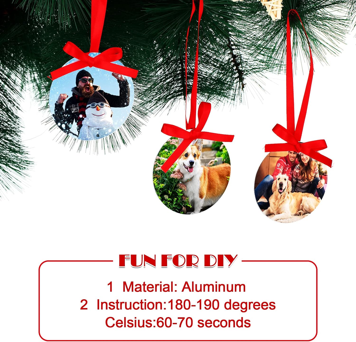 Sublimation Blank Christmas Ornament Pendants with Ribbon 10 Pack