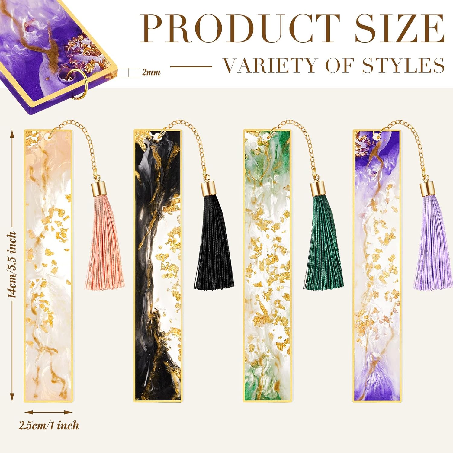 4Pcs Handmade Resin Bookmarks with Tassels