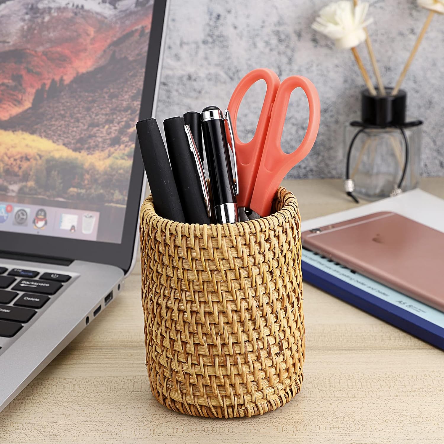 Rattan Pen Cup,Handmade Desk Pencil Holders