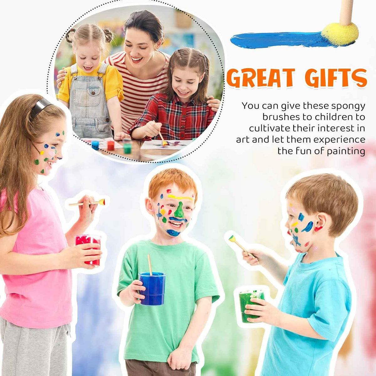 Toyvian 8 Pennelli In Spugna Per Bambini - Set Rulli E Timbri Per Pittura Fai Da Te