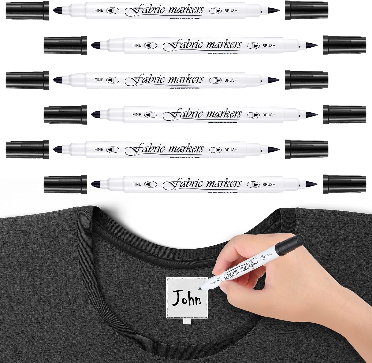 Guangna 6Pcs Fabric Markers Double Ended White Black Color