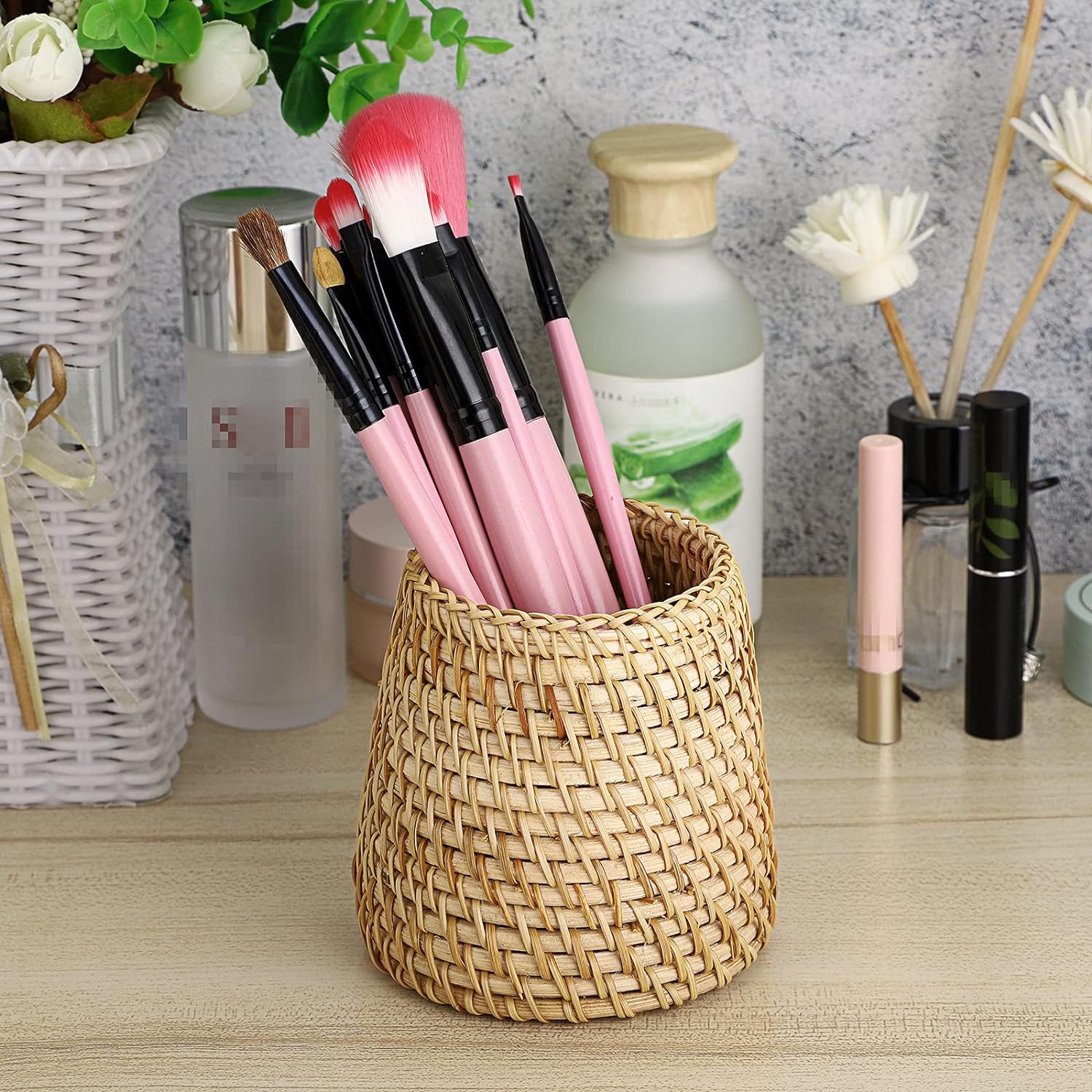 Rattan Pen Cup,Handmade Desk Pencil Holders