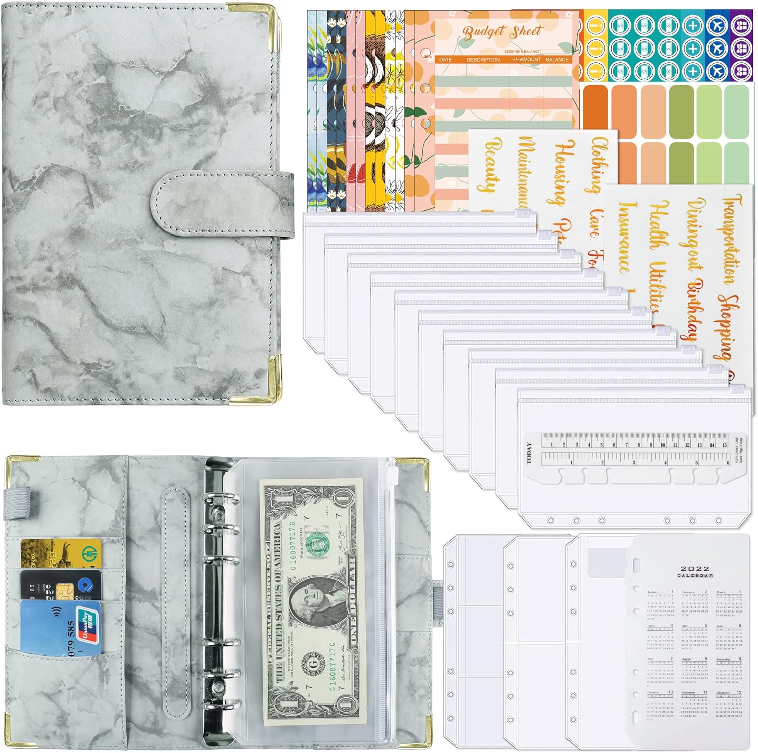 A6 Budget Binder with 12pcs Zipper Cash Envelopes Money Organizer