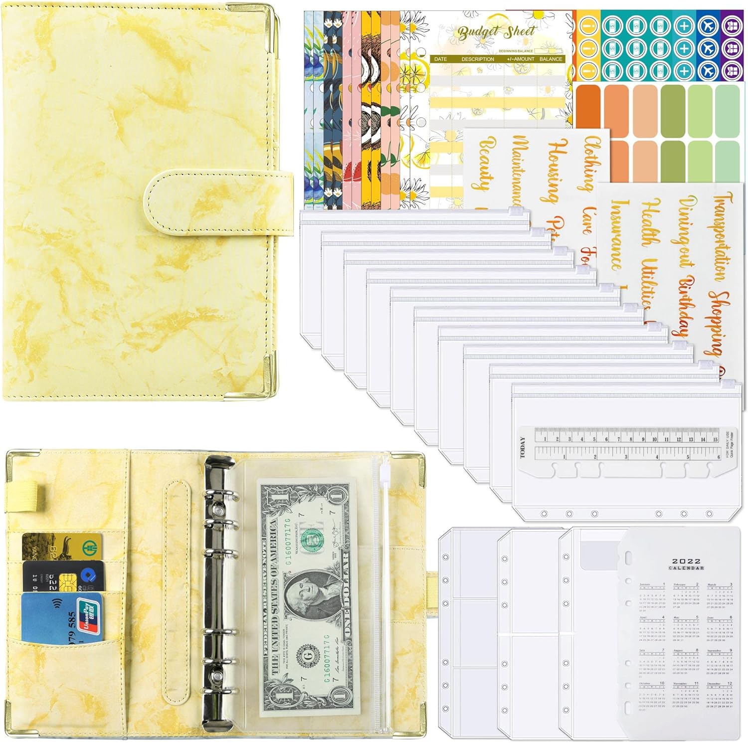 A6 Budget Binder with 12pcs Zipper Cash Envelopes Money Organizer