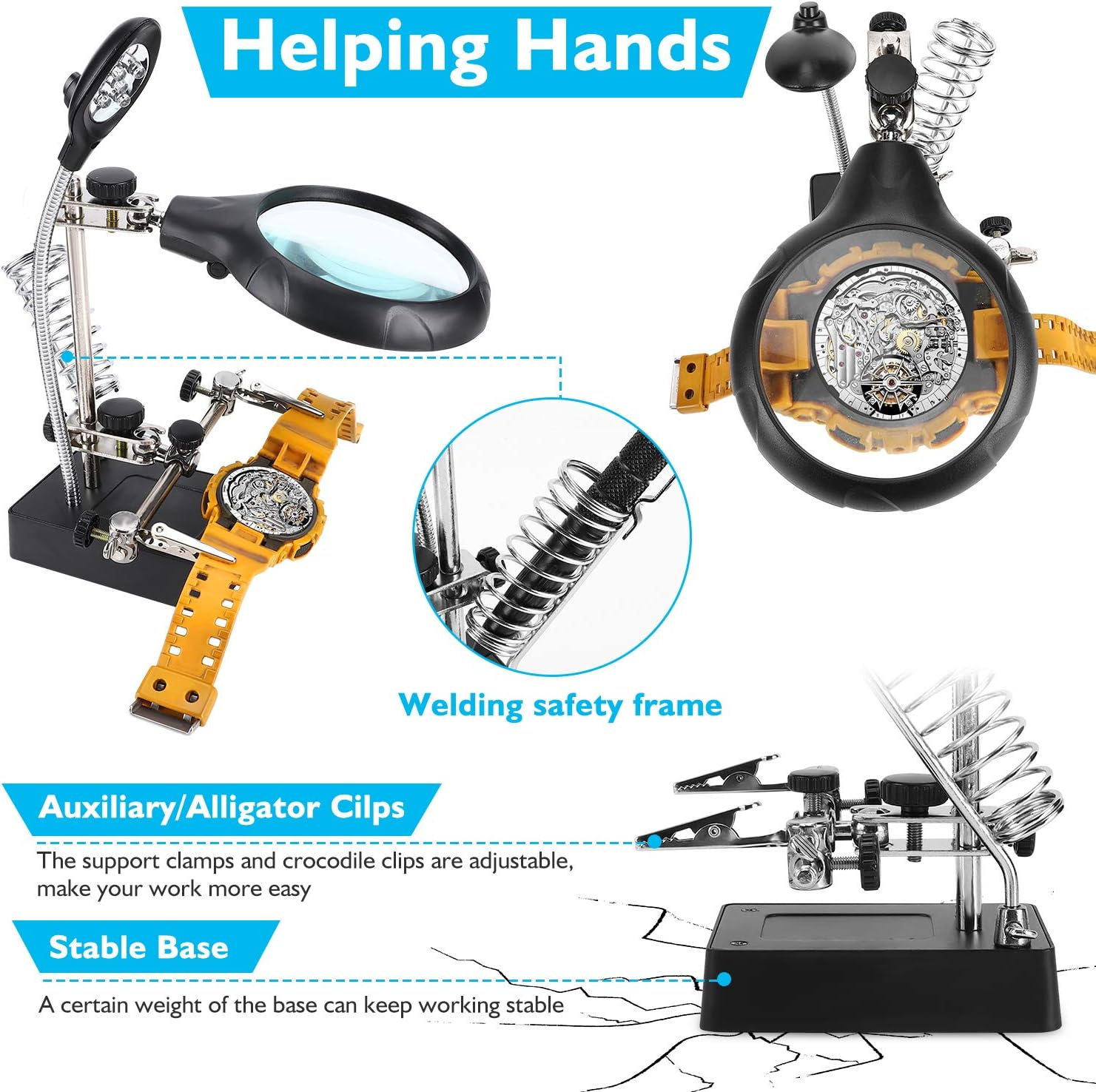 Desktop Magnifying Glass Soldering Station,LED Light Magnifier