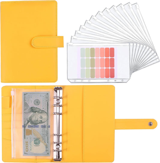 A6 Budget Binder,PU Leather with 12PCS Cash Pockets