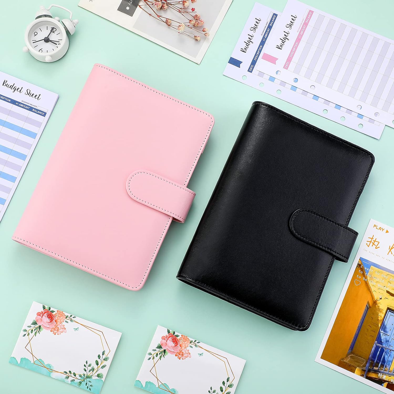 6Pcs A6 PU Leather Notebook Binder Cover with Magnetic Buckle Closure