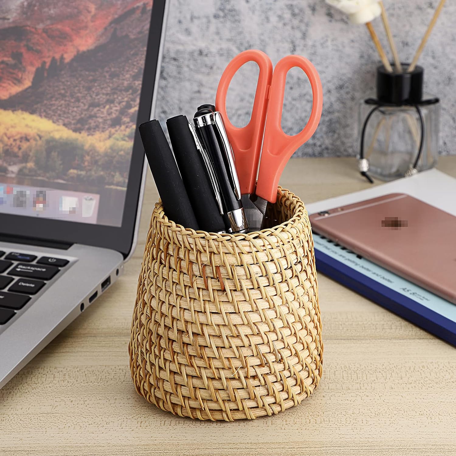 Rattan Pen Cup,Handmade Desk Pencil Holders