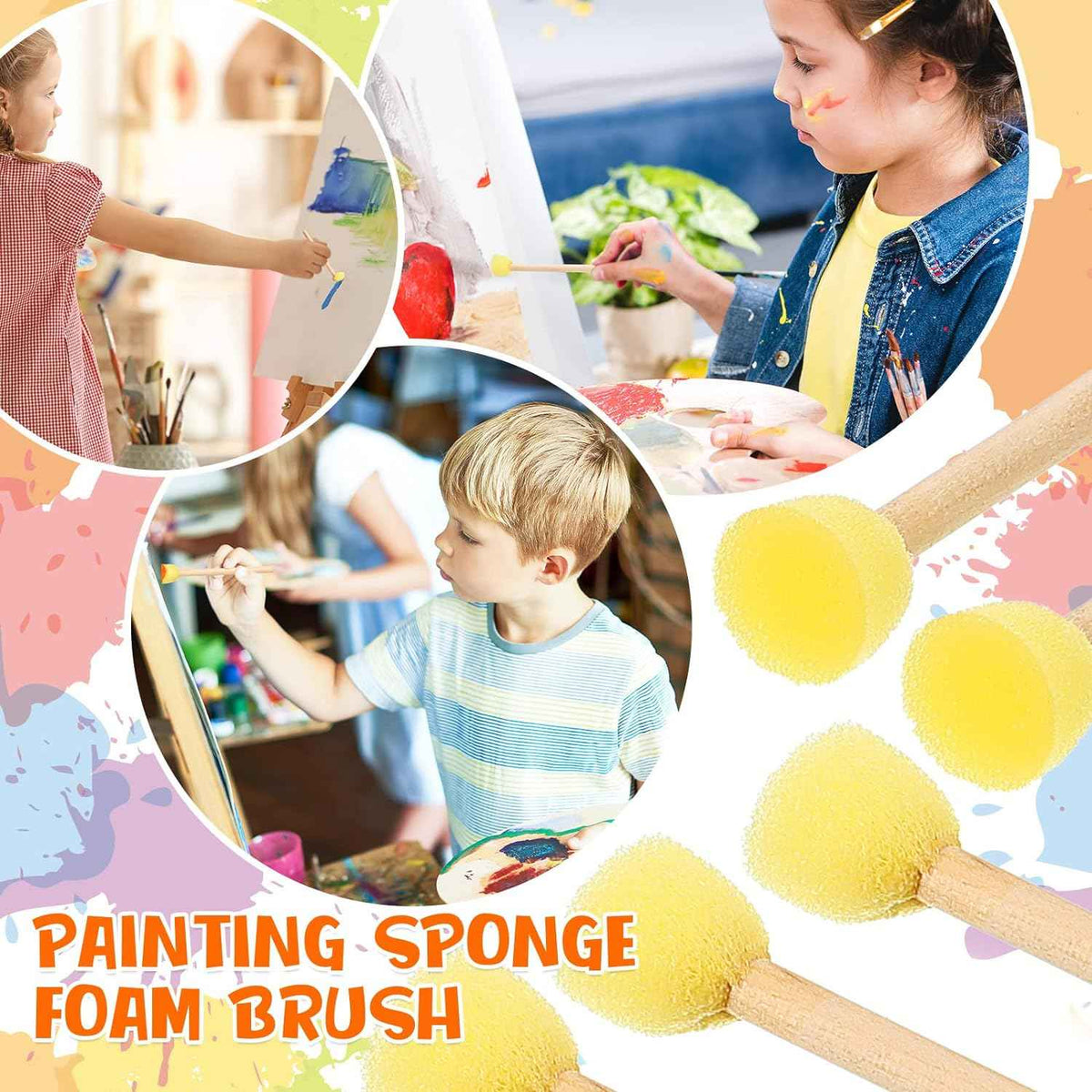 Toyvian Set Di 8 Pennelli In Spugna Per Bambini | 4 Rulli E 4 Timbri Per Pittura E Disegno | Gioco Creativo Fai Da Te Per Ragazzi E Ragazze - 3
