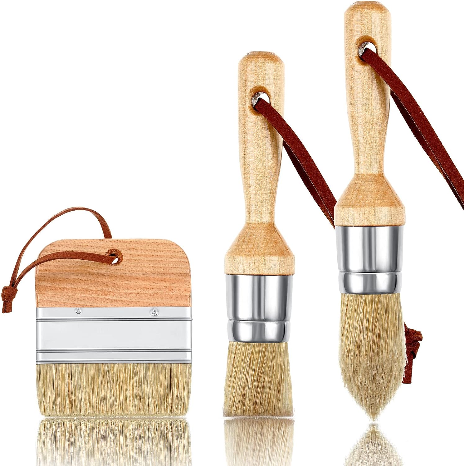 3 Pieces Chalk and Wax Paint Brushes for Acrylic Painting Wood Furniture