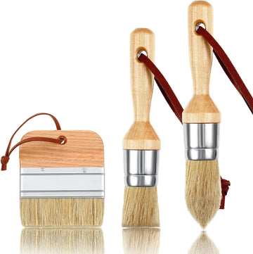 3 Pieces Chalk and Wax Paint Brushes for Acrylic Painting Wood Furniture