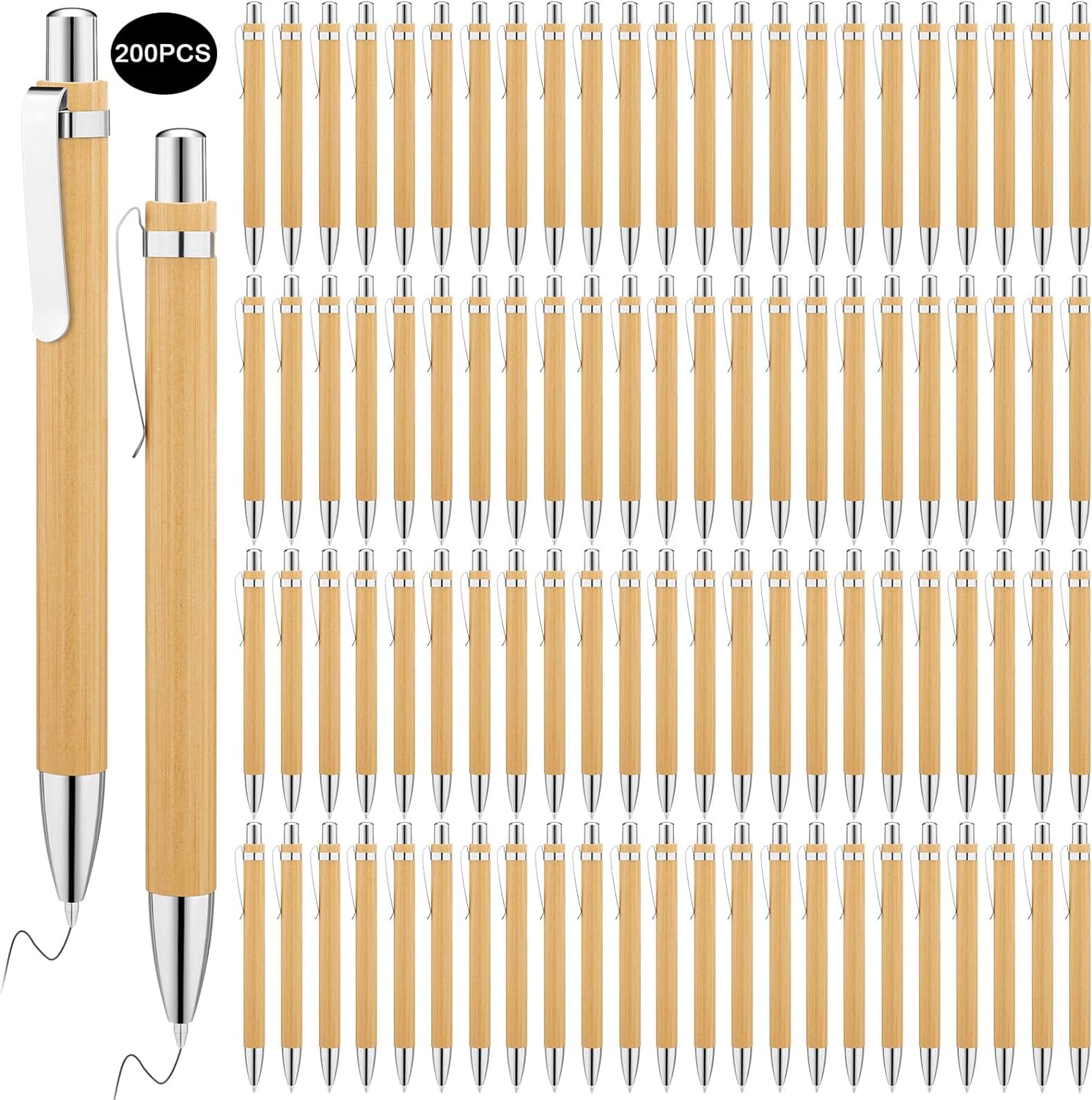 150Pcs Bamboo Ballpoint Pens Wooden Retractable Ballpoint Pen Bamboo Black Ink 1mm Pen Wood Sustainable Pens for Men Women Employee Writing Signature Journaling Home Office School