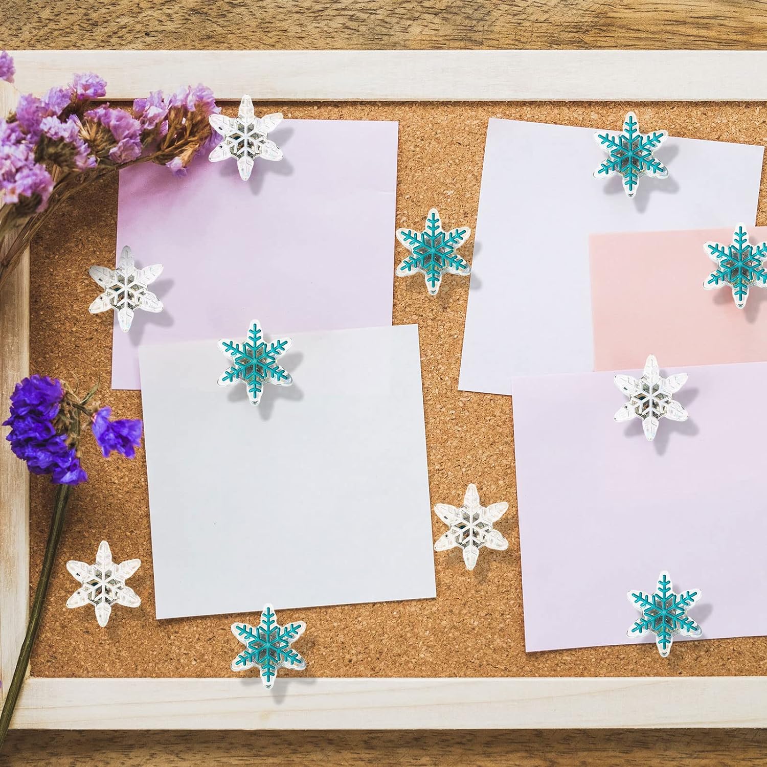 30Pcs Snowflake Push Pins,1 and 0.7 Inch Thumb Tacks for Bulletin Board