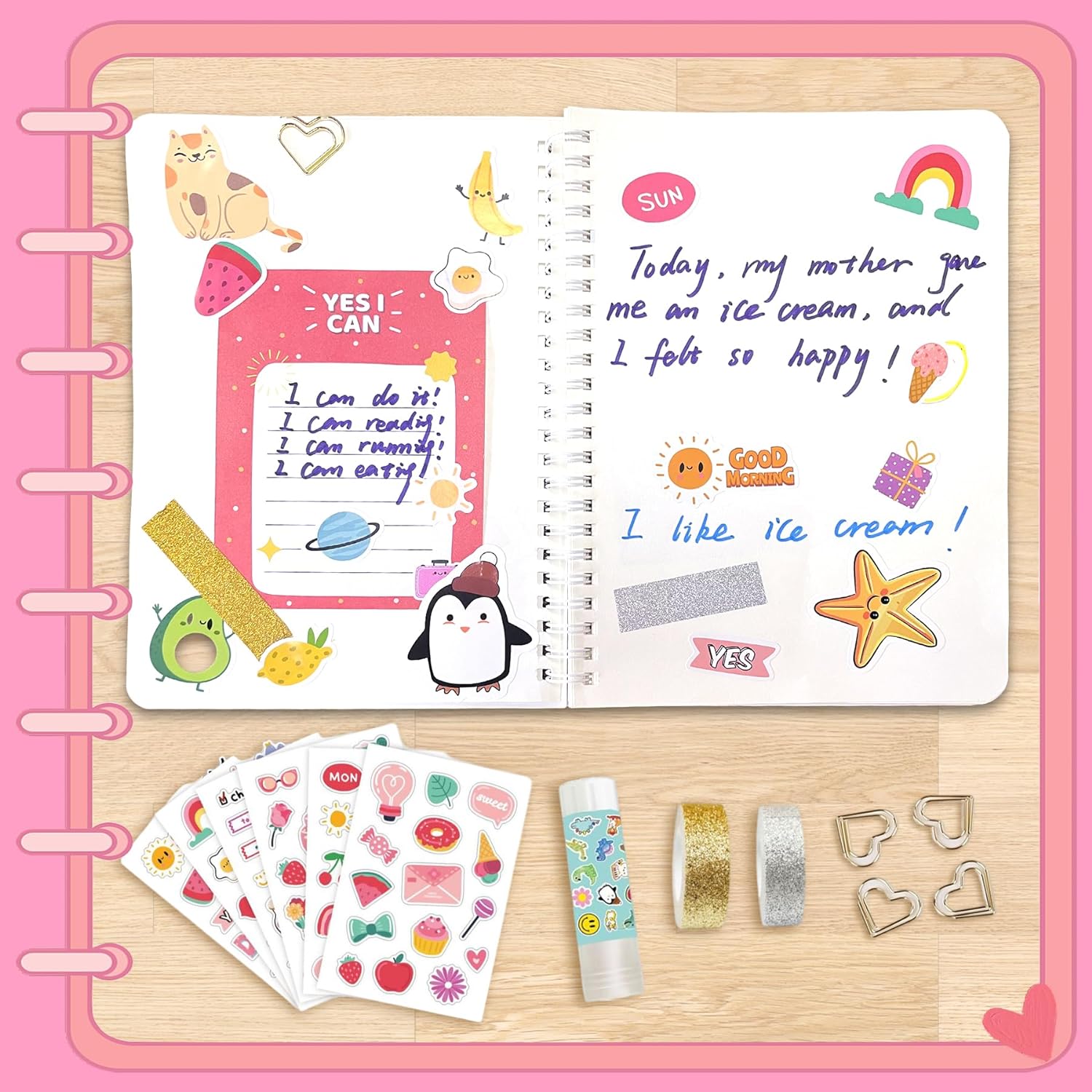 DIY Scrapbook Journal Set for Girls Ages 6-14 Years Old,Pink