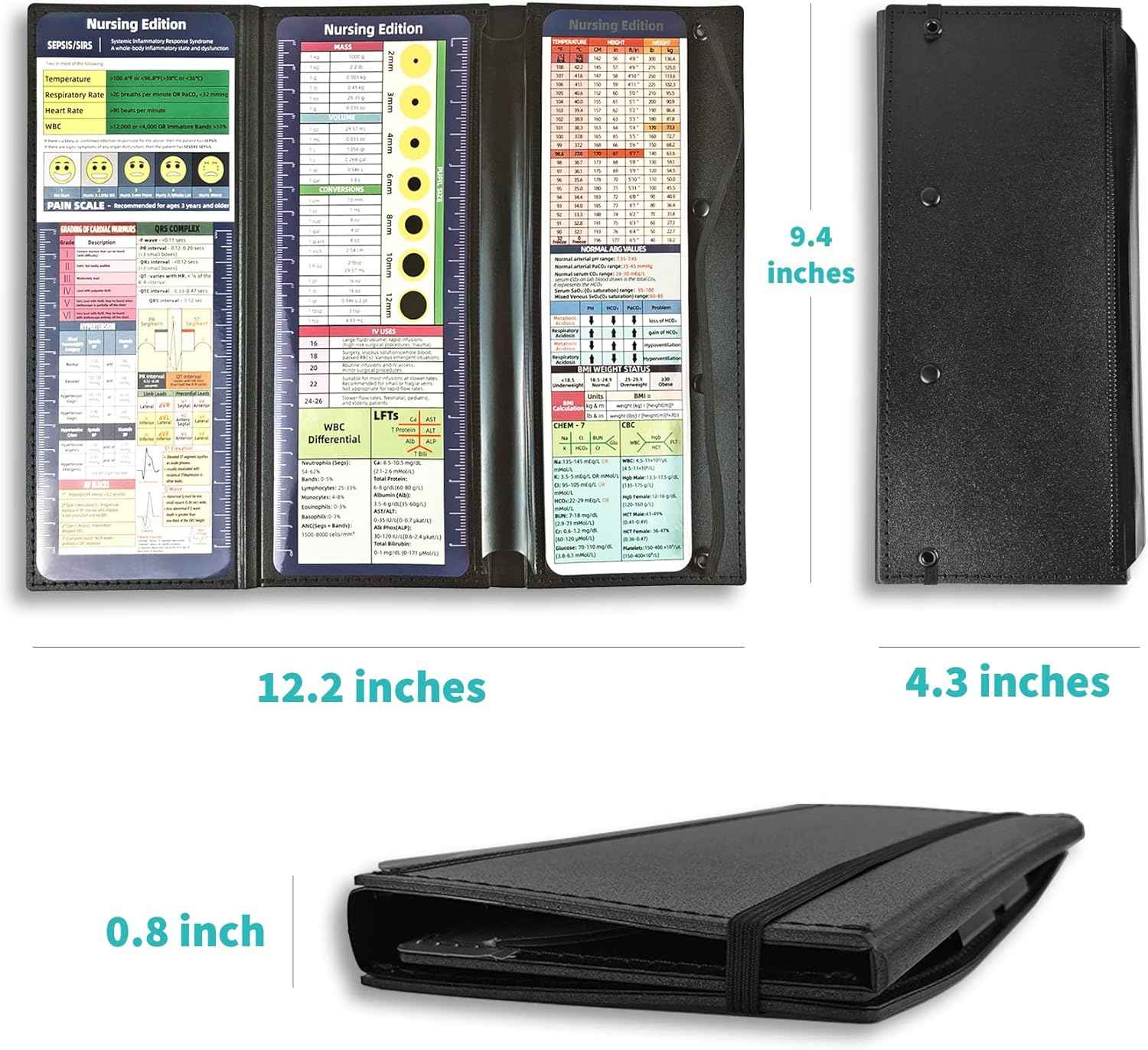 3-Layers Folding Nurse Clipboard with Nursing Edition Cheat Sheets Bla