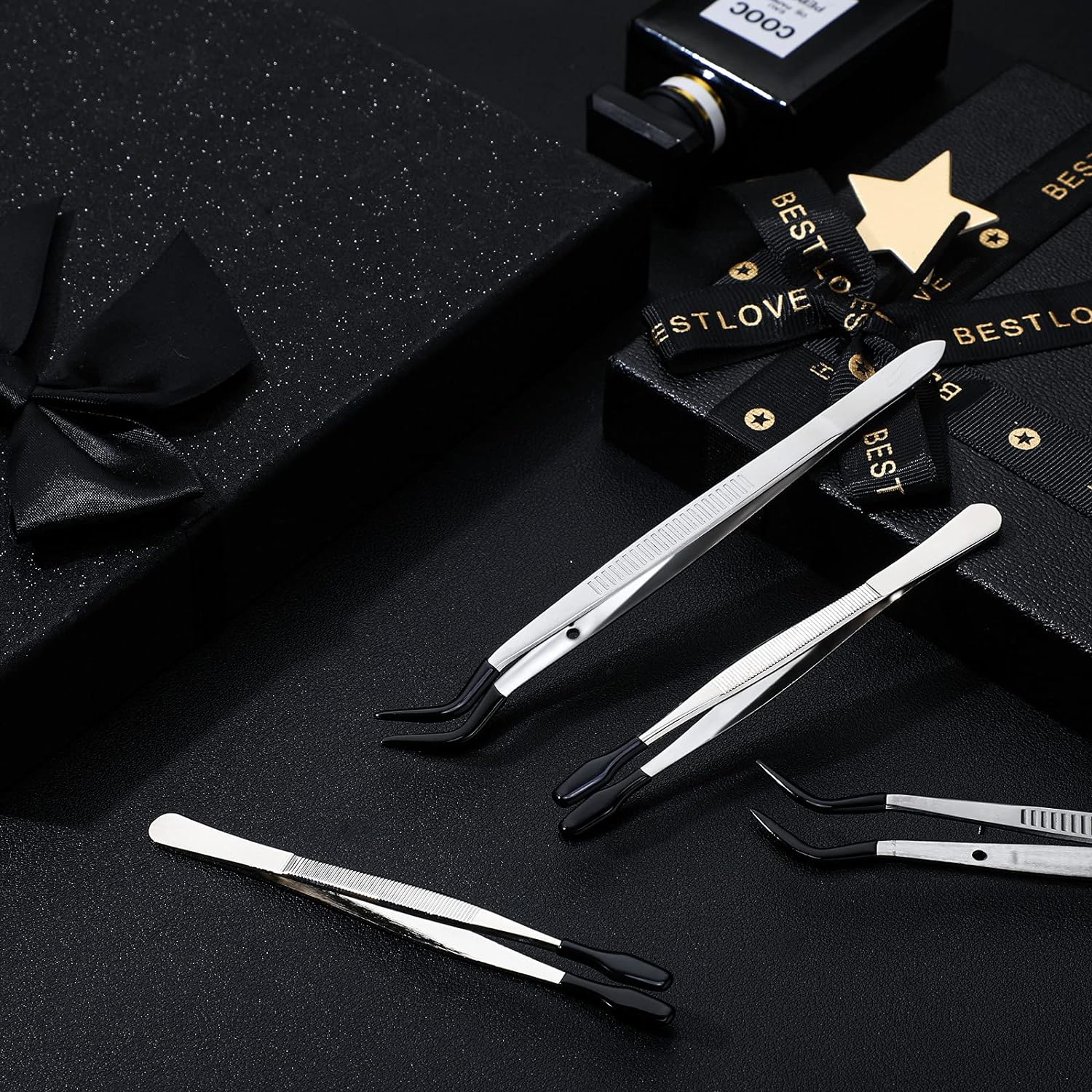 4Pcs Tweezers with Rubber Tip for Lab Industrial Jewelry Craft