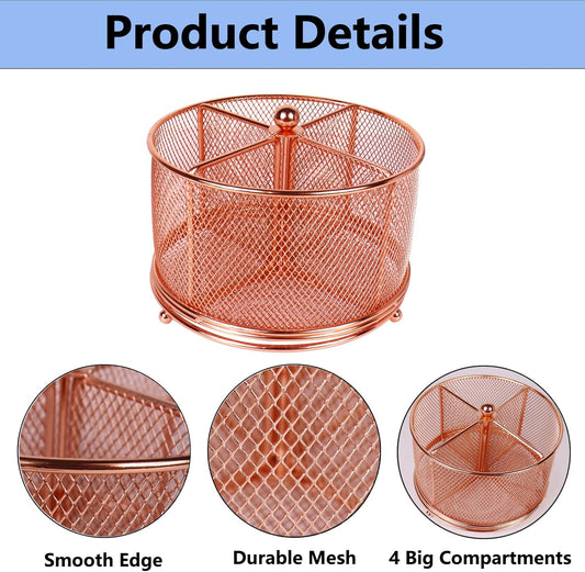 Mesh Rotating Desk Organizer Pen Pencil Holder 4 Compartments