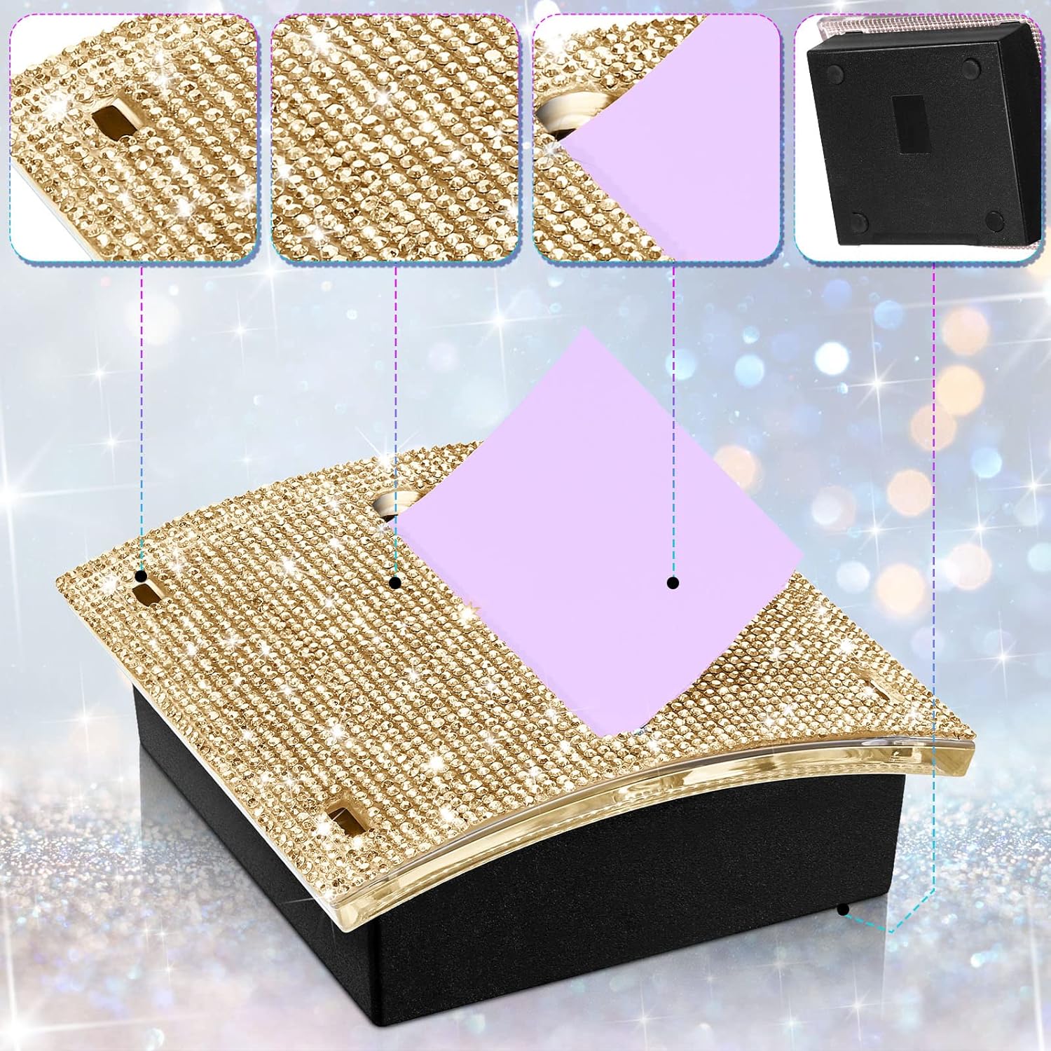 Rhinestone Self Stick Notepad Holders 4x4 Inches Memo Note Dispenser