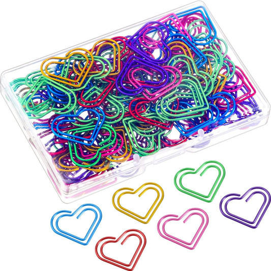 100Pcs Colorful Paper Clips Metal Heart Paperclips
