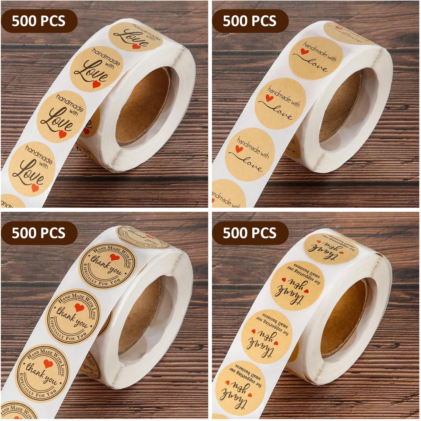 2000pcs Handmade with Love Thank You Label Stickers Kraft Round,1 Inch