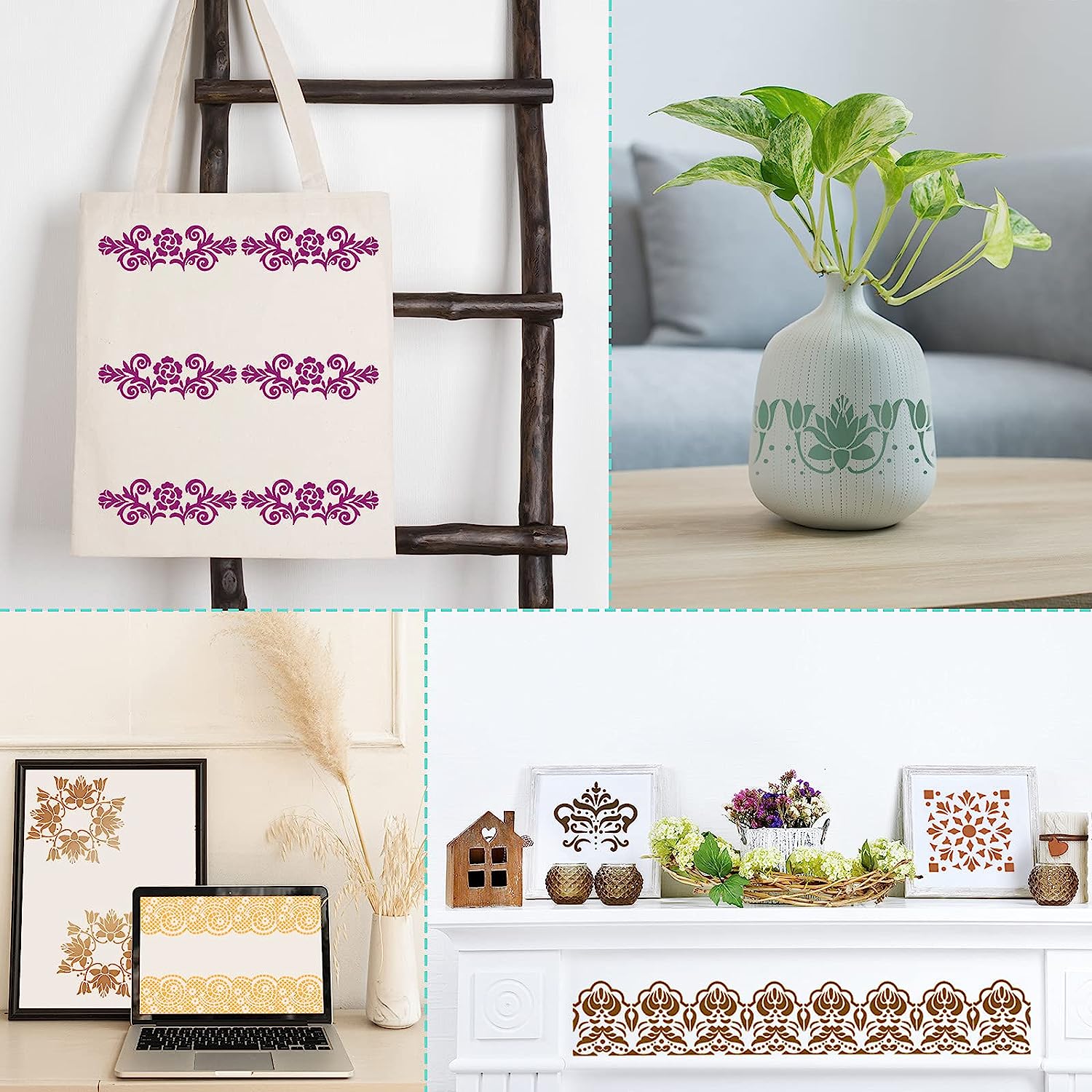 8 Pieces Ornate Border Stencil Flower Template DIY Art and Craft